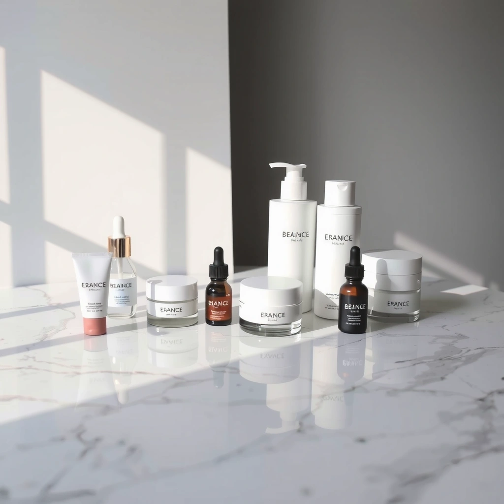 Luxurious skincare products on marble surface